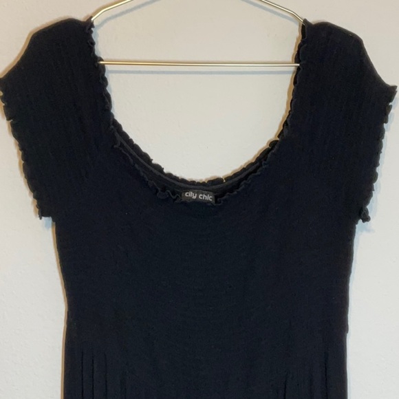 City Chic Black Rouched Dress On / Off Shoulder Cover Up - Picture 2 of 7